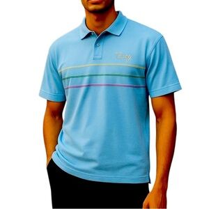 Coogi Vintage polo shirt Blue Short sleeved stripes Men’s 2X
